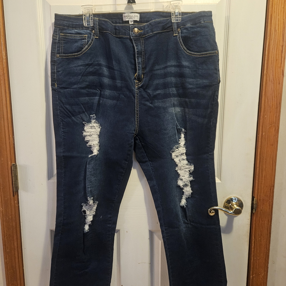 Chic Soul Dark Blue Distressed Skinny Jeans